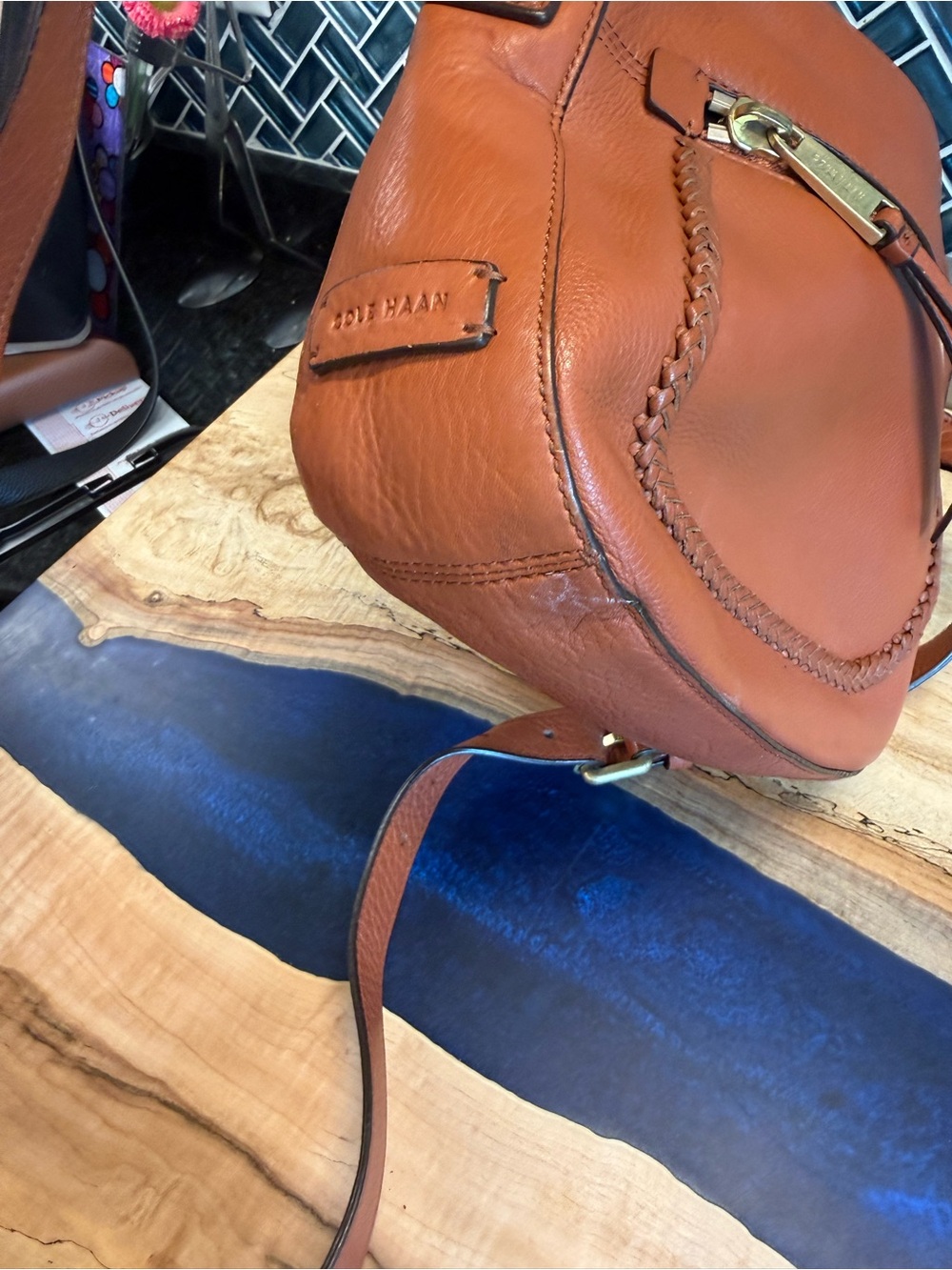 Cole Haan Cognac Leather Crossbody Bag - Picture 10 of 11